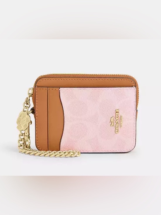 Coach Accessories - NWT Zip Card Case In Signature Canvas With Charm gold/powder pink 🩷